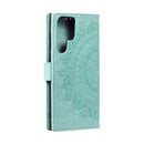 For Samsung Galaxy S22 Ultra 5G Totem Flower Embossed Horizontal Flip Phone Leather Case with Holder & Card Slots & Wallet(Green)