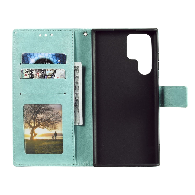 For Samsung Galaxy S22 Ultra 5G Totem Flower Embossed Horizontal Flip Phone Leather Case with Holder & Card Slots & Wallet(Green)