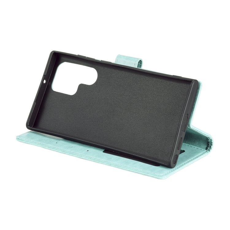 For Samsung Galaxy S22 Ultra 5G Totem Flower Embossed Horizontal Flip Phone Leather Case with Holder & Card Slots & Wallet(Green)
