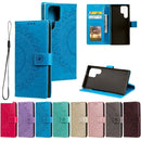 For Samsung Galaxy S22 Ultra 5G Totem Flower Embossed Horizontal Flip Phone Leather Case with Holder & Card Slots & Wallet(Green)