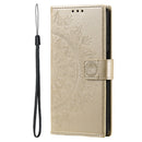 For Samsung Galaxy S22 Ultra 5G Totem Flower Embossed Horizontal Flip Phone Leather Case with Holder & Card Slots & Wallet(Gold)