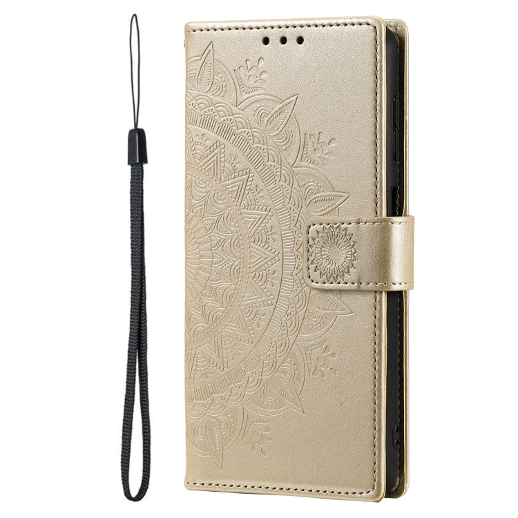 For Samsung Galaxy S22 Ultra 5G Totem Flower Embossed Horizontal Flip Phone Leather Case with Holder & Card Slots & Wallet(Gold)