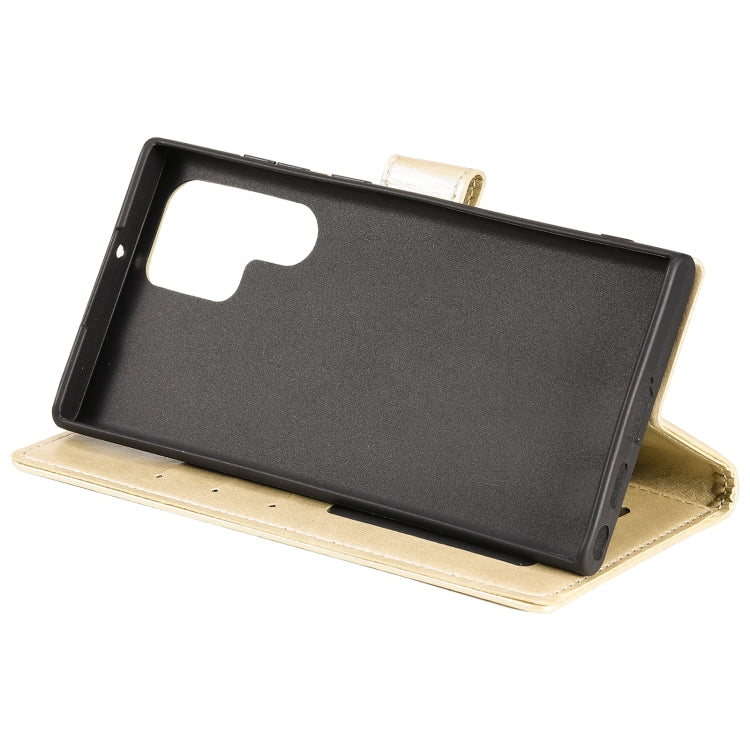 For Samsung Galaxy S22 Ultra 5G Totem Flower Embossed Horizontal Flip Phone Leather Case with Holder & Card Slots & Wallet(Gold)