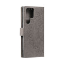 For Samsung Galaxy S22 Ultra 5G Totem Flower Embossed Horizontal Flip Phone Leather Case with Holder & Card Slots & Wallet(Grey)