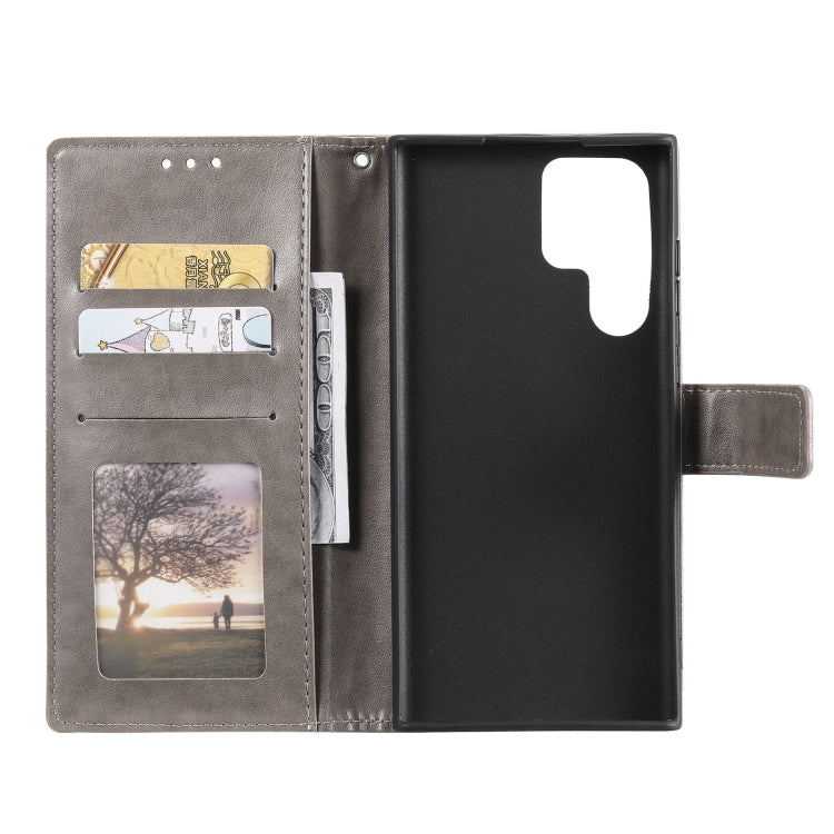 For Samsung Galaxy S22 Ultra 5G Totem Flower Embossed Horizontal Flip Phone Leather Case with Holder & Card Slots & Wallet(Grey)