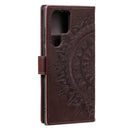For Samsung Galaxy S22 Ultra 5G Totem Flower Embossed Horizontal Flip Phone Leather Case with Holder & Card Slots & Wallet(Brown)