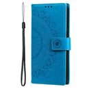 For Samsung Galaxy S22 Ultra 5G Totem Flower Embossed Horizontal Flip Phone Leather Case with Holder & Card Slots & Wallet(Blue)