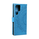 For Samsung Galaxy S22 Ultra 5G Totem Flower Embossed Horizontal Flip Phone Leather Case with Holder & Card Slots & Wallet(Blue)