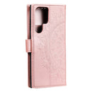 For Samsung Galaxy S22 Ultra 5G Totem Flower Embossed Horizontal Flip Phone Leather Case with Holder & Card Slots & Wallet(Rose Gold)