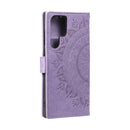 For Samsung Galaxy S22 Ultra 5G Totem Flower Embossed Horizontal Flip Phone Leather Case with Holder & Card Slots & Wallet(Purple)