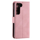 For Samsung Galaxy S22+ 5G Stitching Calf Texture Horizontal Flip Phone Leather Case with Holder & Card Slots & Wallet(Rose Gold)