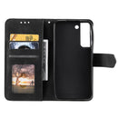 For Samsung Galaxy S22+ 5G Stitching Calf Texture Horizontal Flip Phone Leather Case with Holder & Card Slots & Wallet(Black)