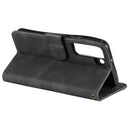 For Samsung Galaxy S22+ 5G Stitching Calf Texture Horizontal Flip Phone Leather Case with Holder & Card Slots & Wallet(Black)