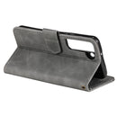 For Samsung Galaxy S22+ 5G Stitching Calf Texture Horizontal Flip Phone Leather Case with Holder & Card Slots & Wallet(Grey)