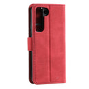 For Samsung Galaxy S22+ 5G Stitching Calf Texture Horizontal Flip Phone Leather Case with Holder & Card Slots & Wallet(Red)