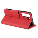 For Samsung Galaxy S22+ 5G Stitching Calf Texture Horizontal Flip Phone Leather Case with Holder & Card Slots & Wallet(Red)
