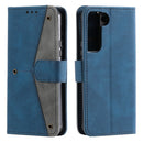 For Samsung Galaxy S22+ 5G Stitching Calf Texture Horizontal Flip Phone Leather Case with Holder & Card Slots & Wallet(Dark Blue)