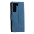 For Samsung Galaxy S22+ 5G Stitching Calf Texture Horizontal Flip Phone Leather Case with Holder & Card Slots & Wallet(Dark Blue)