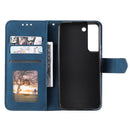 For Samsung Galaxy S22+ 5G Stitching Calf Texture Horizontal Flip Phone Leather Case with Holder & Card Slots & Wallet(Dark Blue)