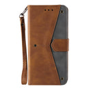 For Samsung Galaxy S22+ 5G Stitching Calf Texture Horizontal Flip Phone Leather Case with Holder & Card Slots & Wallet(Brown)