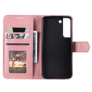 For Samsung Galaxy S22 5G Stitching Calf Texture Horizontal Flip Phone Leather Case with Holder & Card Slots & Wallet(Rose Gold)