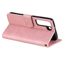 For Samsung Galaxy S22 5G Stitching Calf Texture Horizontal Flip Phone Leather Case with Holder & Card Slots & Wallet(Rose Gold)