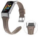 For Fitbit Charge 5 FC5-18 Leather Strap Watch Band, Size:S(Pink Grey)