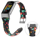 For Fitbit Charge 5 FC5-18 Leather Strap Watch Band, Size:S(Red Flower)
