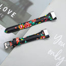 For Fitbit Charge 5 FC5-18 Leather Strap Watch Band, Size:S(Red Flower)