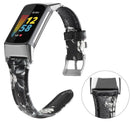 For Fitbit Charge 5 FC5-18 Leather Strap Watch Band, Size:S(Grey Flower)