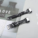 For Fitbit Charge 5 FC5-18 Leather Strap Watch Band, Size:S(Grey Flower)
