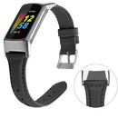 For Fitbit Charge 5 FC5-18 Leather Strap Watch Band, Size:S(Black)