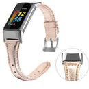 For Fitbit Charge 5 FC5-18 Leather Strap Watch Band, Size:S(Rose Gold)