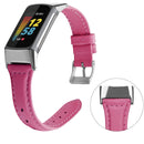 For Fitbit Charge 5 FC5-18 Leather Strap Watch Band, Size:S(Rose Red)