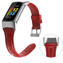 For Fitbit Charge 5 FC5-18 Leather Strap Watch Band, Size:S(Tree Ointment Red)