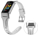 For Fitbit Charge 5 FC5-18 Leather Strap Watch Band, Size:S(Silver)
