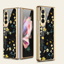 For Samsung Galaxy Z Fold3 5G GKK Floral Pattern Electroplating Tempered Glass Phone Case(Flower 06)