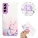 For Samsung Galaxy S22 5G Hollow Marble Pattern TPU Shockproof Phone Case with Neck Strap Rope(Pink)