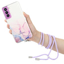 For Samsung Galaxy S22 5G Hollow Marble Pattern TPU Shockproof Phone Case with Neck Strap Rope(Pink)