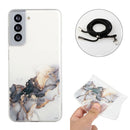 For Samsung Galaxy S22 5G Hollow Marble Pattern TPU Shockproof Phone Case with Neck Strap Rope(Grey)