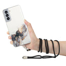 For Samsung Galaxy S22 5G Hollow Marble Pattern TPU Shockproof Phone Case with Neck Strap Rope(Black)