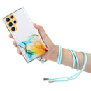 For Samsung Galaxy S22 Ultra 5G Hollow Marble Pattern TPU Shockproof Phone Case with Neck Strap Rope(Yellow)