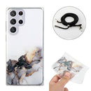 For Samsung Galaxy S22 Ultra 5G Hollow Marble Pattern TPU Shockproof Phone Case with Neck Strap Rope(Black)