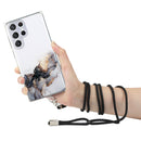 For Samsung Galaxy S22 Ultra 5G Hollow Marble Pattern TPU Shockproof Phone Case with Neck Strap Rope(Black)