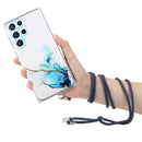 For Samsung Galaxy S22 Ultra 5G Hollow Marble Pattern TPU Shockproof Phone Case with Neck Strap Rope(Blue)