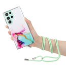 For Samsung Galaxy S22 Ultra 5G Hollow Marble Pattern TPU Shockproof Phone Case with Neck Strap Rope(Green)