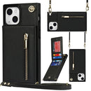 Cross-body Zipper Square Phone Case with Holder For iPhone 13 mini(Black)