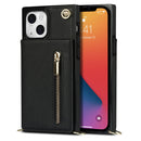 Cross-body Zipper Square Phone Case with Holder For iPhone 13 mini(Black)