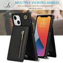 Cross-body Zipper Square Phone Case with Holder For iPhone 13 mini(Black)