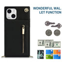 Cross-body Zipper Square Phone Case with Holder For iPhone 13 mini(Black)